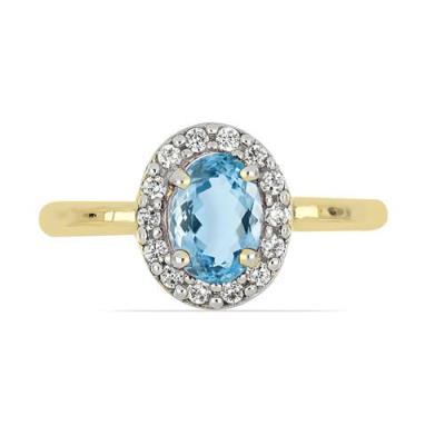 Bulk 14K Gold Oval Aquamarine Cluster Ring Diamond-Accented Oval Halo - Wholesale Diamond & Gemstone Ring Manufacturer UK